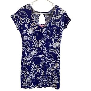 Lilly Pulitzer Daniella Seahorse Spectrum Dress Pima Cotton Blue Casual‎ Small